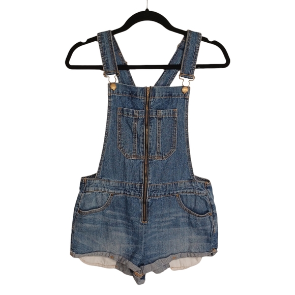 BULLHEAD Zipper Front Sleeveless Cuff Hem Denim Jean Blue Overalls Small - Picture 1 of 8